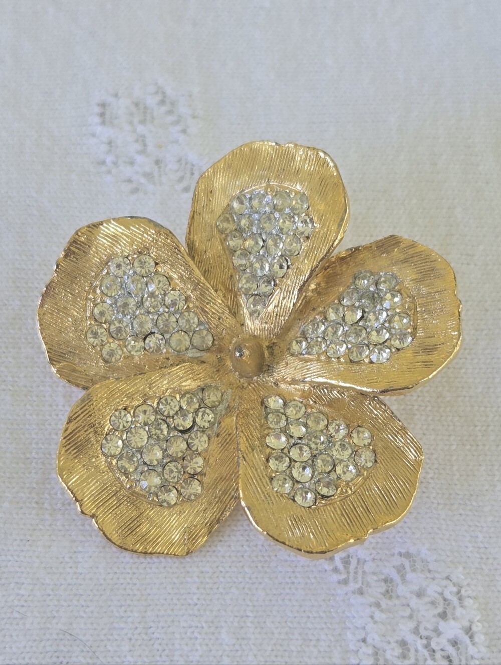 Vintage Gold Crystal Flower Brooch - Women Jewelry